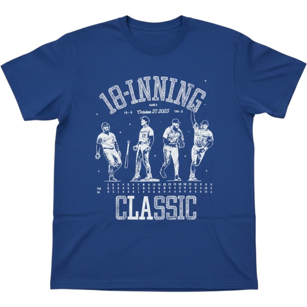 Arriveguide Dodgers 18-Inning Classic Game 3 Blue Graphic T-Shirt Mens Large